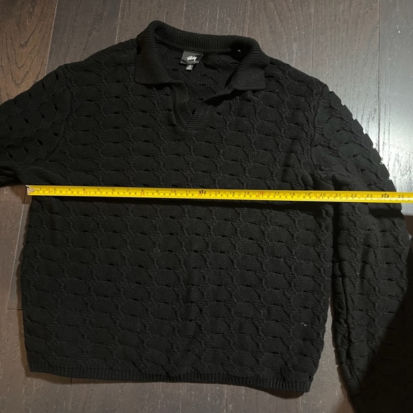 RARE Stussy Stüssy Open Knit Collared Sweater top black Men’s Size Medium HTF - Picture 4 of 10